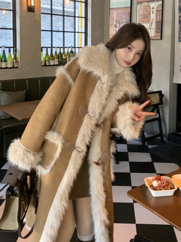 仿狐狸毛皮草外套女长款废土风皮毛一体宽松毛茸茸加厚毛毛大衣冬|undefined