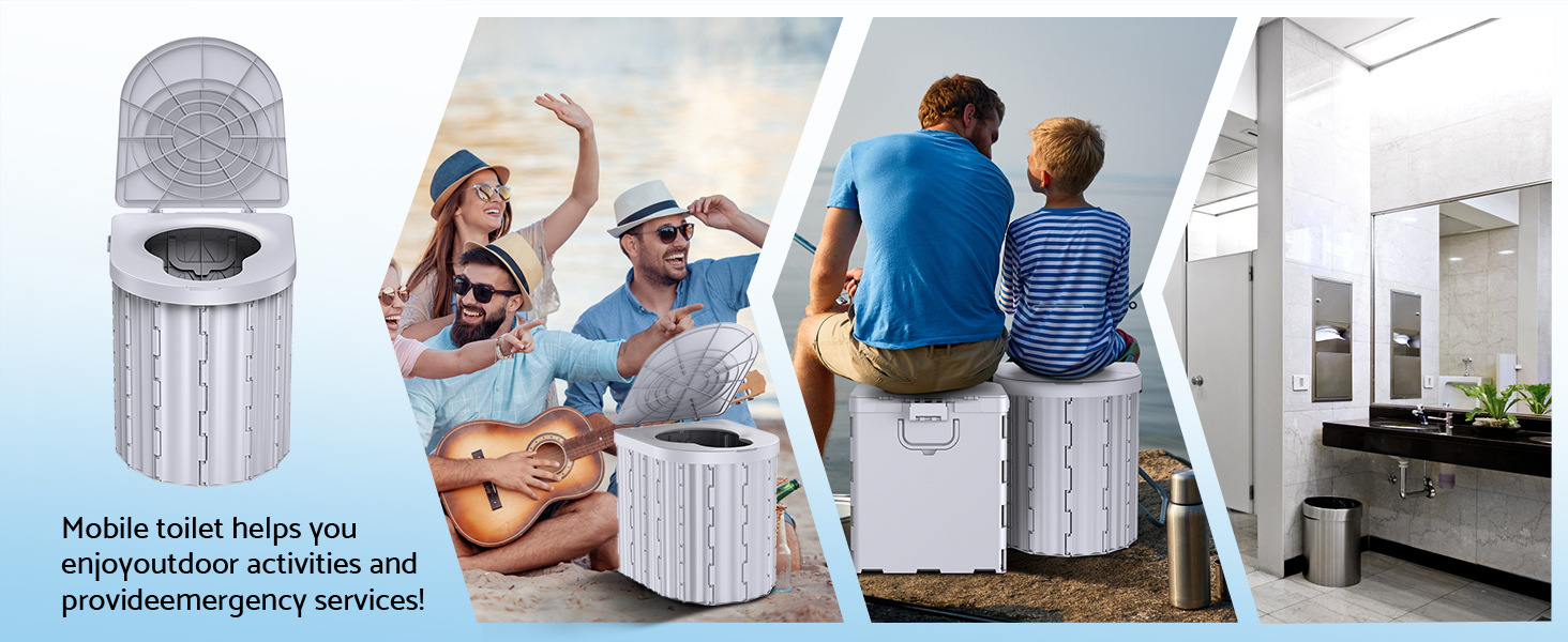 Outdoor Portable Toilet, Mobile Car-Mounted Commode, Suitable for Camping, Long-Distance Travel, Highway Driving, Emergency Use, Foldable Large Size