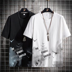 Summer Brand Short Sleeve T-Shirt for Men Korean Style Trendy Youth Student Versatile Loose Round Neck Printed Half Sleeve T-Shirt