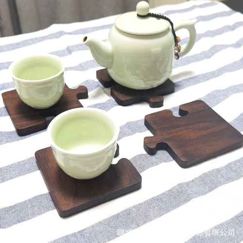 Solid wood tea coaster black walnut coaster tea ceremony insulation pad wooden coaster tea mat wooden saucer Japanese style