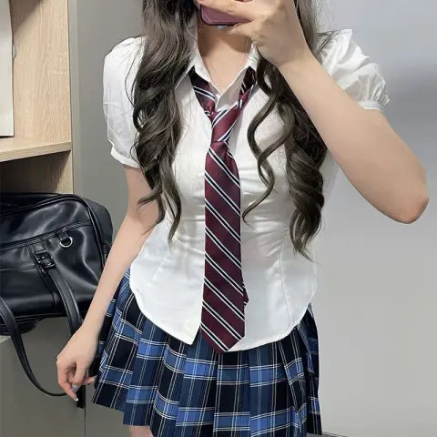 Afy-(Cool Silk Cotton Tie-Up Style) Jk Uniform Shirt, Summer College Style, White Short-Sleeved, Non-Returnable