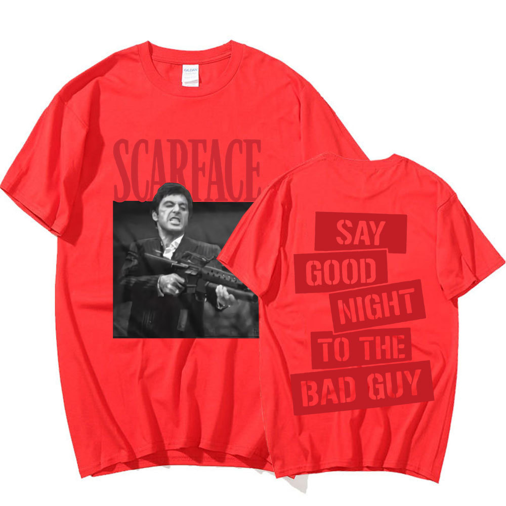 Película de los 90 "Scarface" Camiseta de Tony Montana a los malos, lema de buenas noches, camiseta gráfica