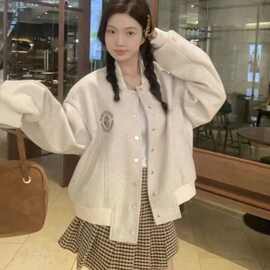 短款棒球服女春秋冬款宽松休闲百搭加厚夹克外套ins