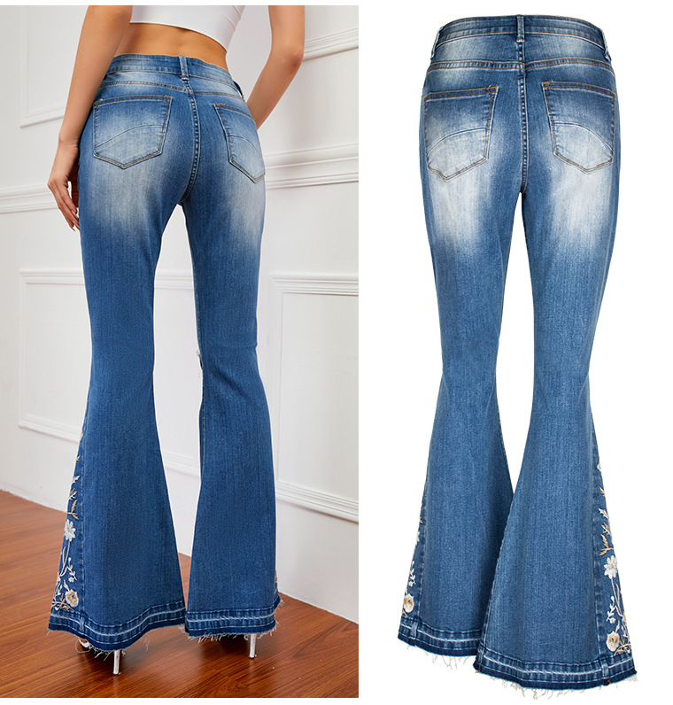 Women's Flared Jeans With 3d Embroidery Denim Trousers For Women_voghion.com