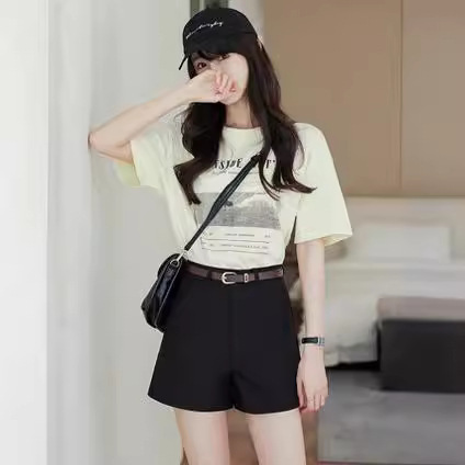 Black shorts for women, summer thin version, small figure high-waisted slimming casual pants, wide-leg pants, suit shorts