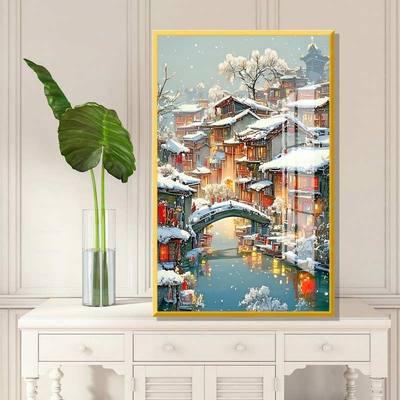 [Algodón importado] Mona Lisa Real Bordado a mano de cuatro estaciones de invierno nuevo paisaje minimalista bordado a mano chino
