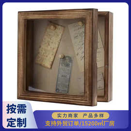 厂家定制复古相框8x8影盒背面亚麻布展示框花束图片奖章画框批发