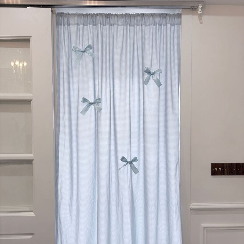 Korean-Style Girly Curtains, Ins-Style Door Curtains with Bows, Light Blue Curtain Fabric, Princess-Style Home Decor, Ins-Style
