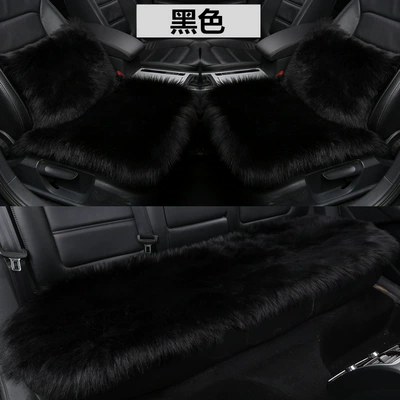 Winter Long-Haired Car Seat Cushion Single Piece Imitation Wool Backless Car Seat Cushion Non-Slip Thickeneded Warm Plush Three-Piece Set (Seat cushion, seat cover) - black-thickened-version-front-single-seat
