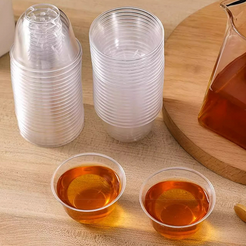 水晶硬质一次性功夫茶杯耐高温加厚试饮杯高档家用塑料透明品茗杯