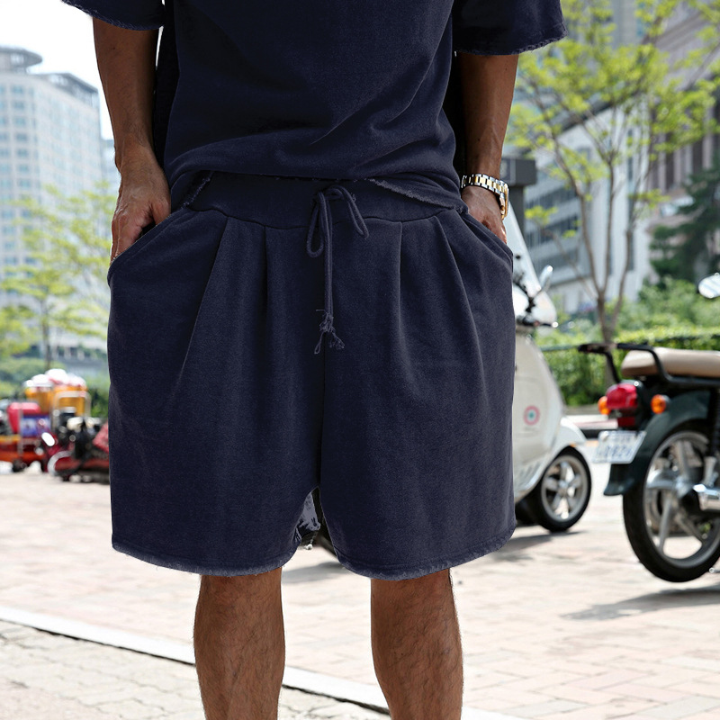 427g Weight Short Sleeve Sleeve Length Cotton Blend Fabric Type Shorts Sets Sets Type 2 Pieces Set Quantity Sports Occasion Round Neck Neckline Regular Fit Fit Type Solid Color Pattern Summer, Spring Season Men's Gender Casual Style Men's Solid Color Shorts Sets Men's Clothing 3
