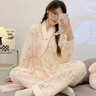 Lunar Clothing Spring and Autumn Air Cotton Postpartum Breast-feeding Pregnancy Pregnant Women Pajamas Autumn and Winter Maternal Breast-feeding suit