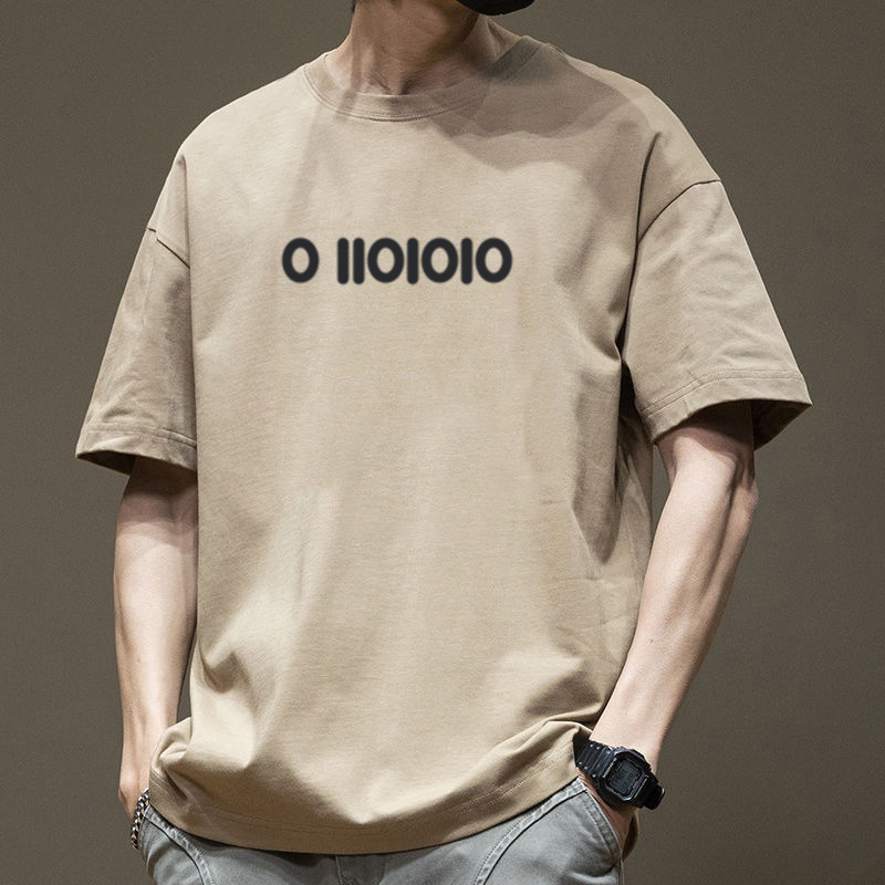 Trendy Retro Hong Kong Style Heavyweight Pure Cotton Short-Sleeve T-Shirt Loose Summer Japanese Letter Ins Trendy Brand Versatile Men's