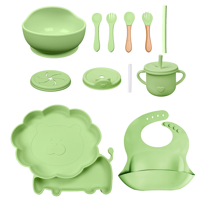 Conjunto de cubiertos para niños tazón de alimentos suplementarios platos de silicona tazón de cuchara de tenedor bib taza de agua de grado alimenticio para bebés alimentación suplementaria