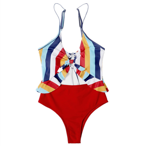 Ruffle Triangle Bikini resort swimsuit women Swimwear sexy striped backless swimming