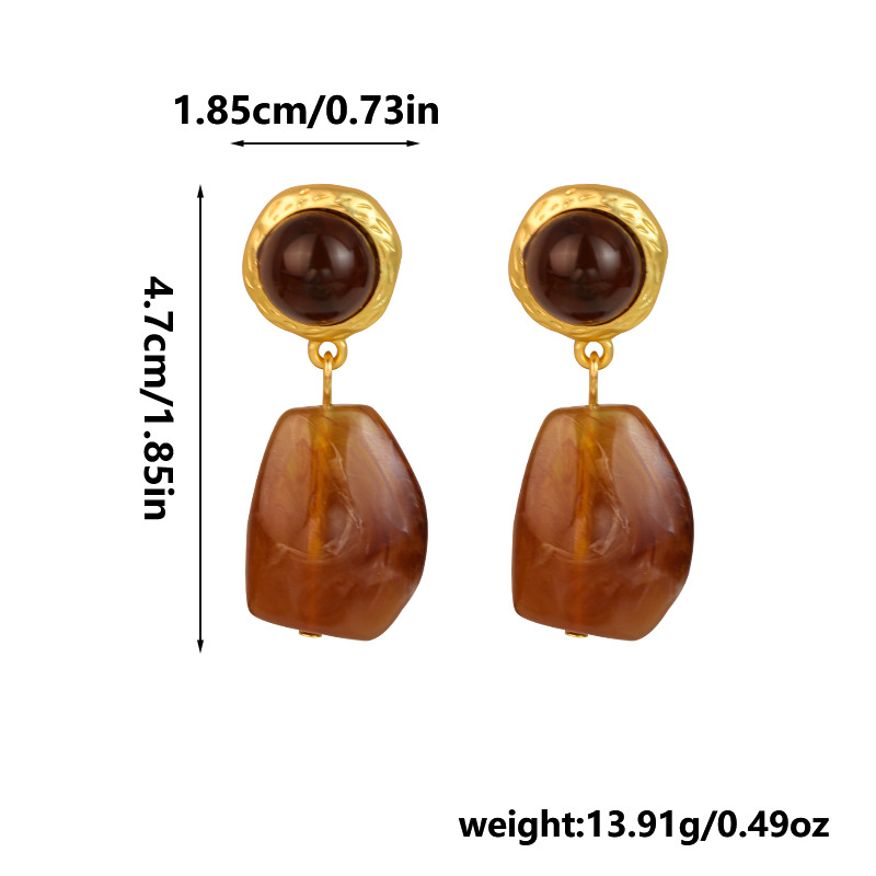 Pendientes Irregulares Color Café Ámbar para Mujer, Novedad Otoño-Invierno 2024, Pendientes de Alta Gama, Estilo Retro Maillard
