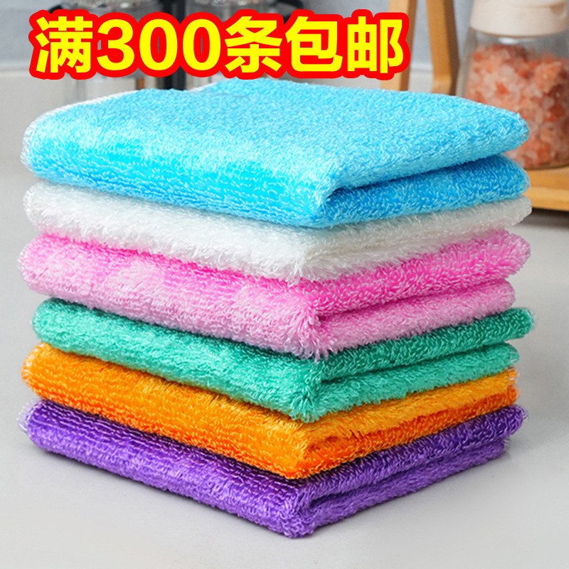 Bamboo fiber dish towel not easy to stick Oil double-layer rag bamboo charcoal oil removing dish cloth thickened scouring pad manufacturer