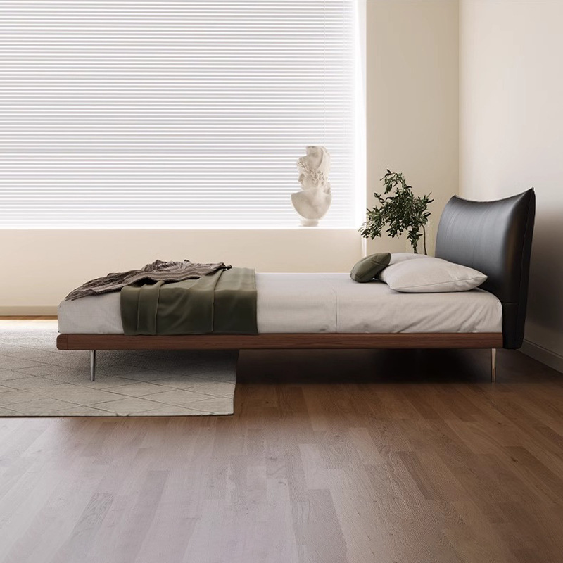 Cama de cuero minimalista italiana Cama Chanel Cama doble negra antiguo 1.8m simple cama de matrimonio cama de madera de cera blanca cama suave