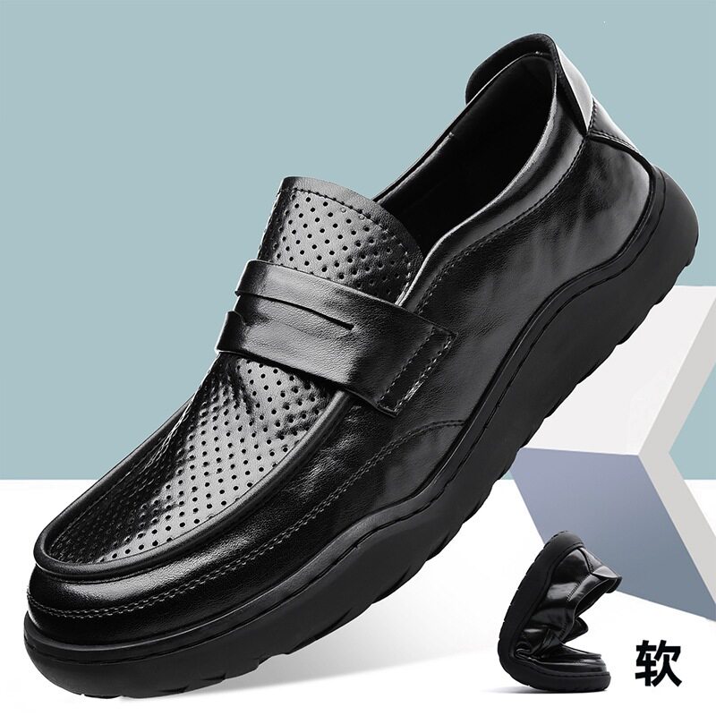 Giày lười nam da mềm thoáng khí đục lỗ, đế bằng gót thấp 1–3 cm — Giày bệt bốn mùa, Mẫu mùa hè - đục lỗ thoáng khí