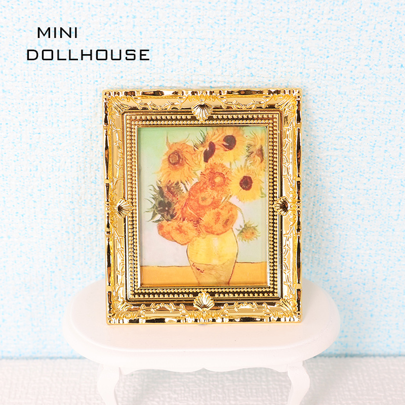 Mini dollhouse decor accessories picture frame, miniature micro-simulation oil painting famous painting ob11 toy display piece 1:12