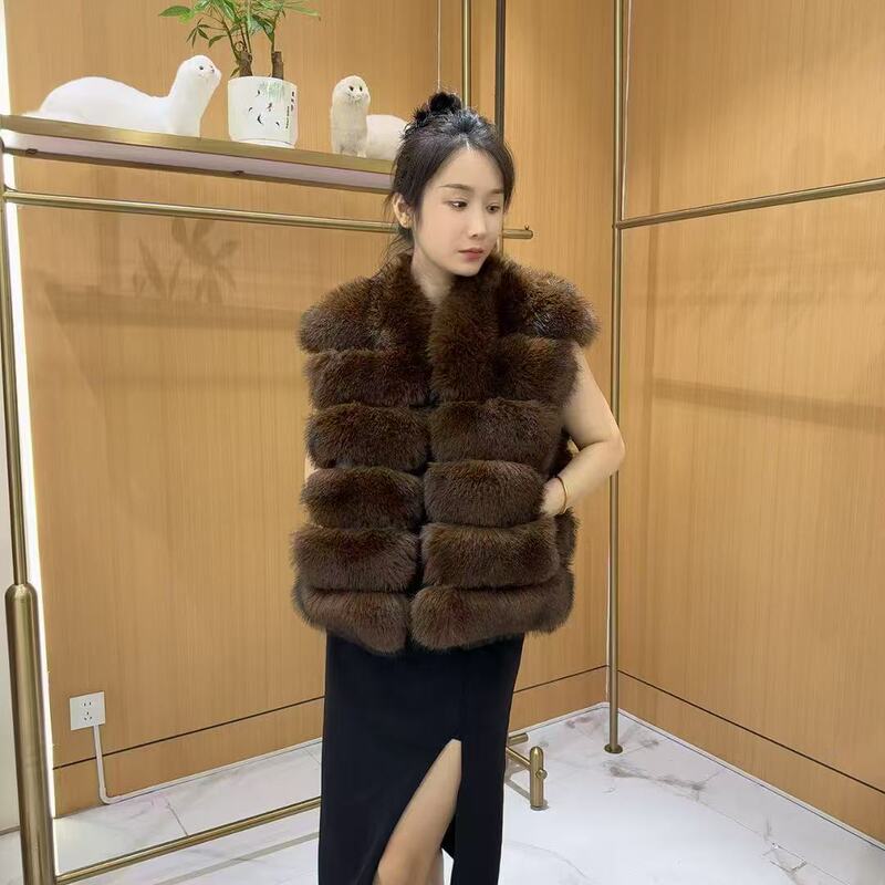 Imitation Fox Fur Horizontal Row Leather Vest for Women, 2025 Autumn/Winter New Fashionable Fur Coat for Young Women Imitation Fox Fur Horizontal Row Leather Vest for Women, 2025 Autumn/Winter New Fashionable Fur Coat for Young Women