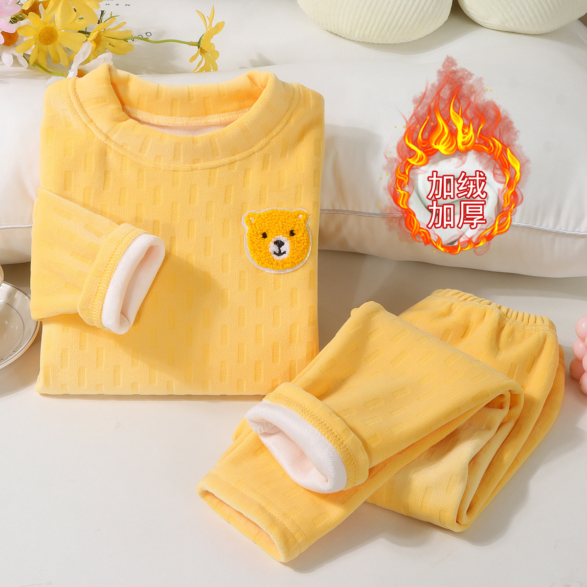 Set de ropa interior para niños 2025 otoño y invierno más tercife engrosado set de calentamiento para bebés cómodos ropa para el hogar chaqueta de otoño pantalones de otoño