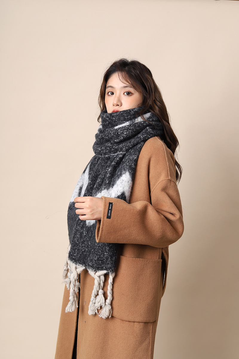 New Korean Women's Winter Grey Haircoat Thick Warm and Cold proof Couple's Shawl High End Scarf_voghion.com
