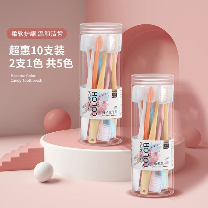 柔らかい毛の小さなヘッドの歯ブラシ 10 個入りバレル、卸売キャンディーカラーのデパートの屋台の供給、大人と若者向けの特別なメーカー|undefined