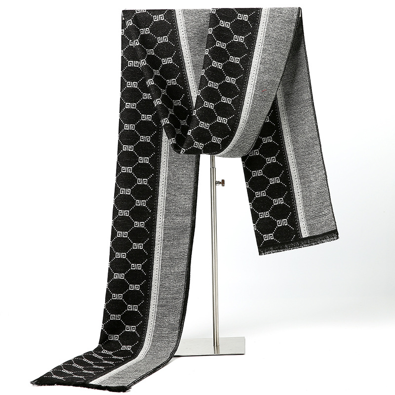 围巾男士秋冬季韩版百搭仿羊绒提花商务生日礼物男生格子围脖高档