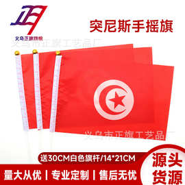 突尼斯手摇旗14*21cm厂家现货批发带杆子涤纶TUN小手摇旗跨境货源