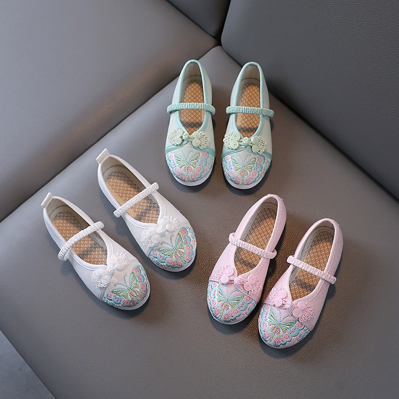 Новая обувь Hanfu, обувь для девочек с вышивкой, антикварная обувь в китайском стиле, Детская Тканевая обувь Old Beijing на мягкой подошве