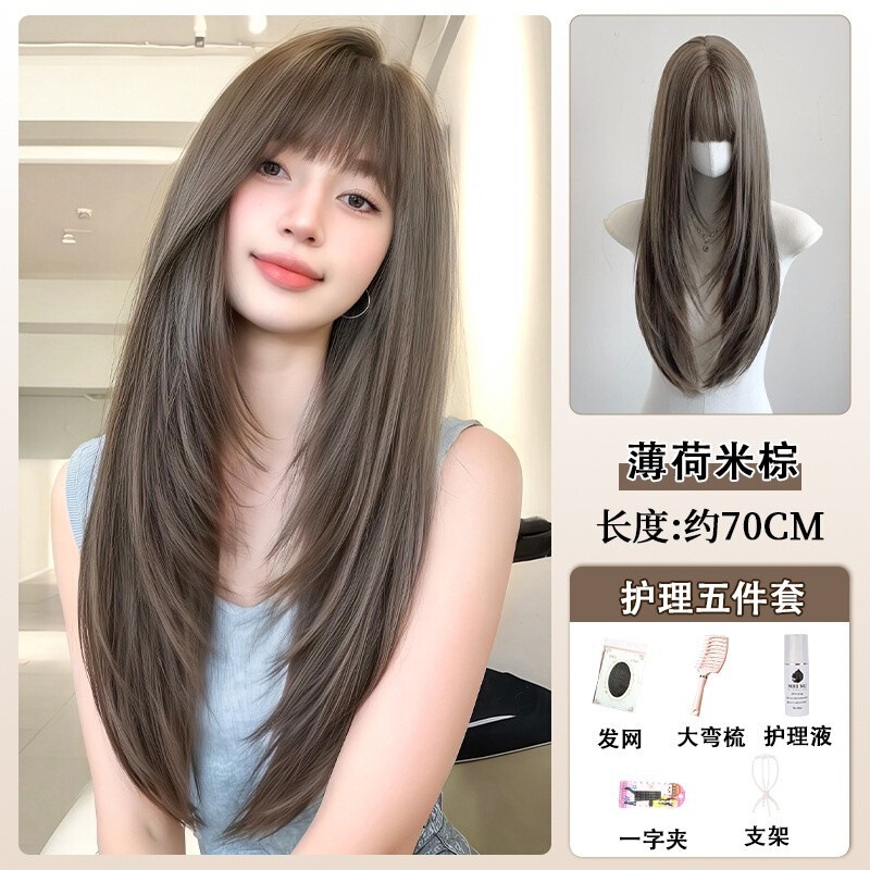 假发女全头套夏季潮流美式亚麻灰棕高层次修颜Lolita日常整顶假发|undefined