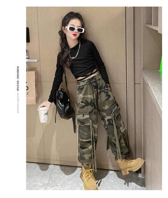 Pantalon Cargo De Camuflaje Para Niñas Adolcent, Pantalon