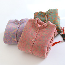 双层纱加厚全棉睡衣女冬季三层夹棉复古纯棉花棉袄宽松保暖家居服