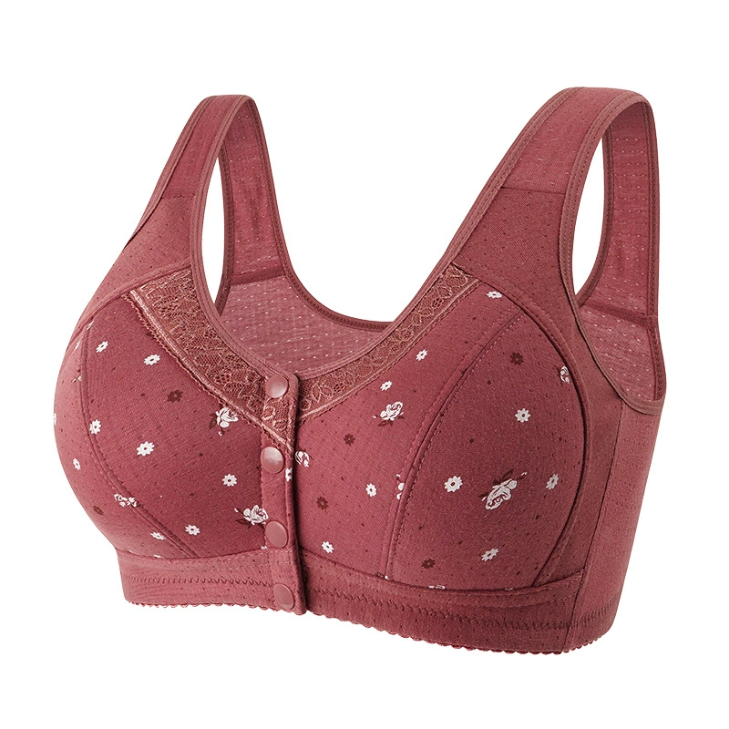 Underwear, wireless bra, summer thin pillow, vest, for middle age, front lock, plus size