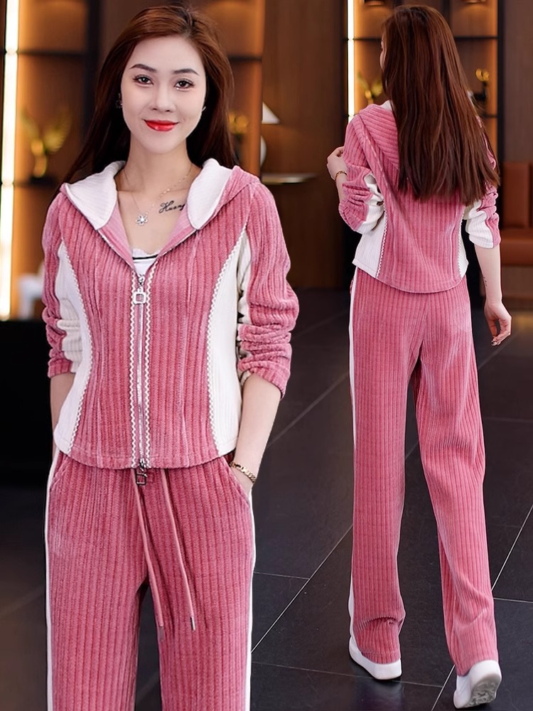 Women's Clothing new casual sportswear women's suits spring and autumn fashionable hooded sweatshirt wide leg pants two piece suit_voghion.com