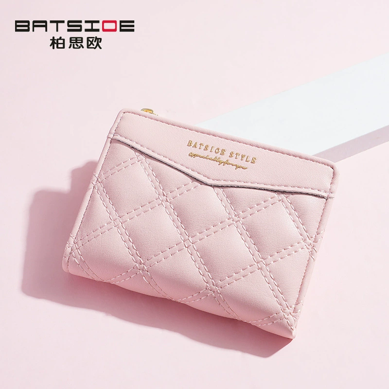 Кошелек женский короткий (BATSIOE) стеганый TPU для карт и монет — 11.5×9×2 см, стиль студента