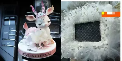 Journey Car Decoration, Internet Celebrity – Car ornaments - floral-deer-aroma-diffuser-ornament-crystal-bead-feather-pad-white
