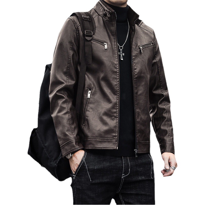 国境を越えたアマゾン男性pu皮衣コート男性潮青少年立襟パンク男性機関車皮衣ジャケット