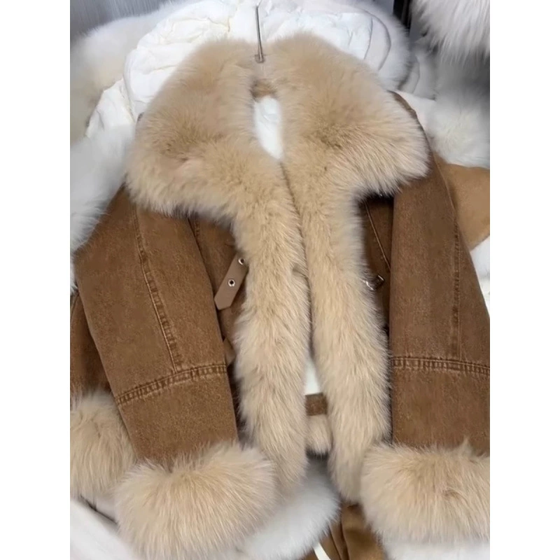 Женская джинсовая пуховая куртка в стиле Chanel, с бархатной утяжкой, светло-коричневая, осень-зима