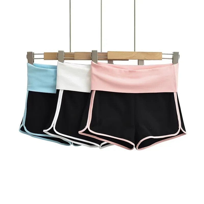 24 Summer New Female American Style Spice Girl Retro High Waist Hip-lifting Elastic Shorts Casual Sports Contrast Slim-fit Hot Pants