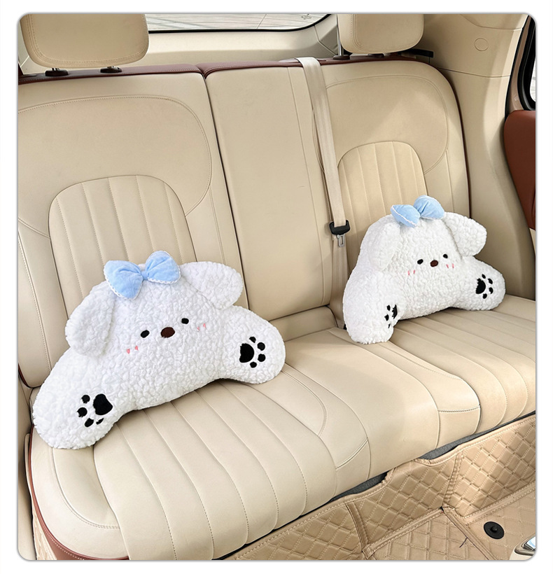 Cartoon Car Headrest and Lumbar Support, Cute Puppy Car Seat Neck Pillow, Trendy Comfortable Car Lumbar Cushion