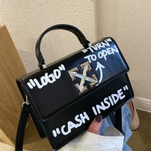 涂鸦包包字母个性箭头小方包2025新款休闲手提时尚单肩包斜挎女包