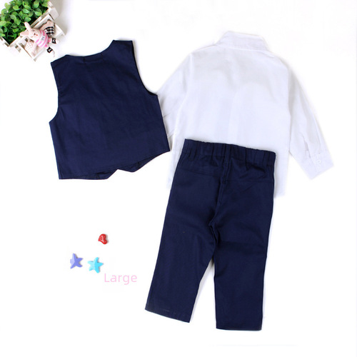 Boy's Gentleman Set in British Style: Shirt + Tie + Vest + Pants Four-Piece Set