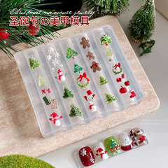 网红圣诞美甲硅胶模具3D立体雕花圣诞树蝴蝶结雪花穿戴甲工具配饰