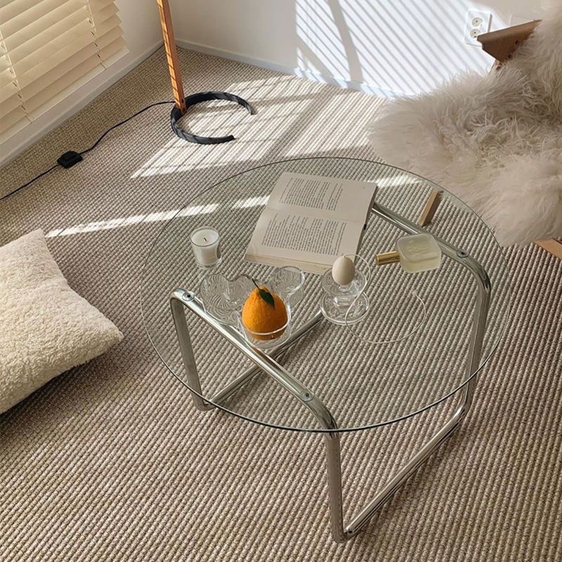 Nórdico moderno sala de estar nueva mesa de té de acero inoxidable mesa de té de vidrio sala de estar hogar de lujo ligero mesa de té de vidrio
