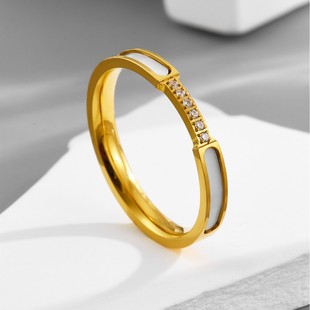 Titanium Steel White Shell Ring Women's Light Luxury Cold Wind Diamond Ring Rose Gold White Fritillary Ring