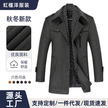 跨境男装毛呢大衣中年羊毛呢子大衣加棉加厚中长款秋冬爸爸装外套
