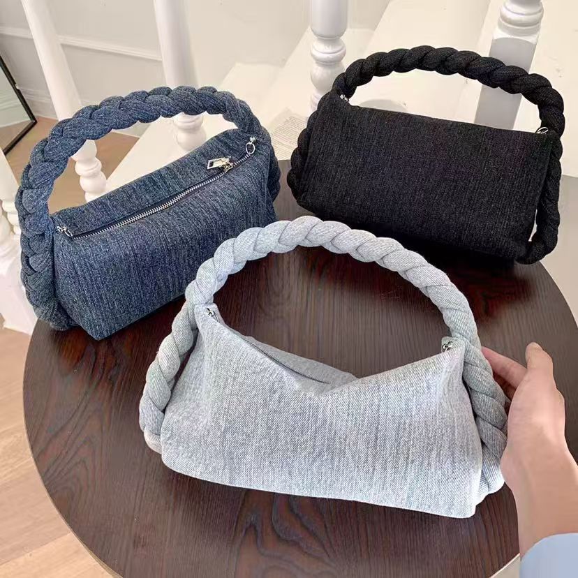 Denim Underarm Bag For Women Dumpling Shoulder Bag With Chain_voghion.com