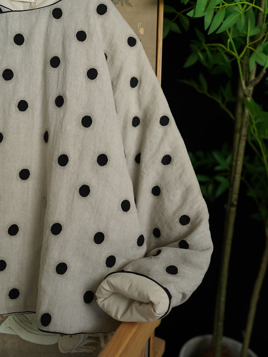 冬の新型新中国式亜麻刺繍文芸レトロ丸首斜め襟ゆったりとした短い綿入れ375002